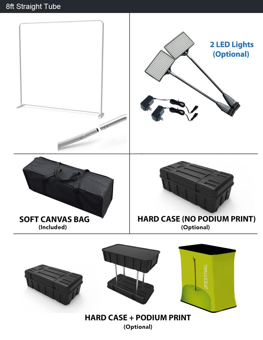 FTD 8 ' Straight - Single Sided Hardware + Fabric + Carry Case