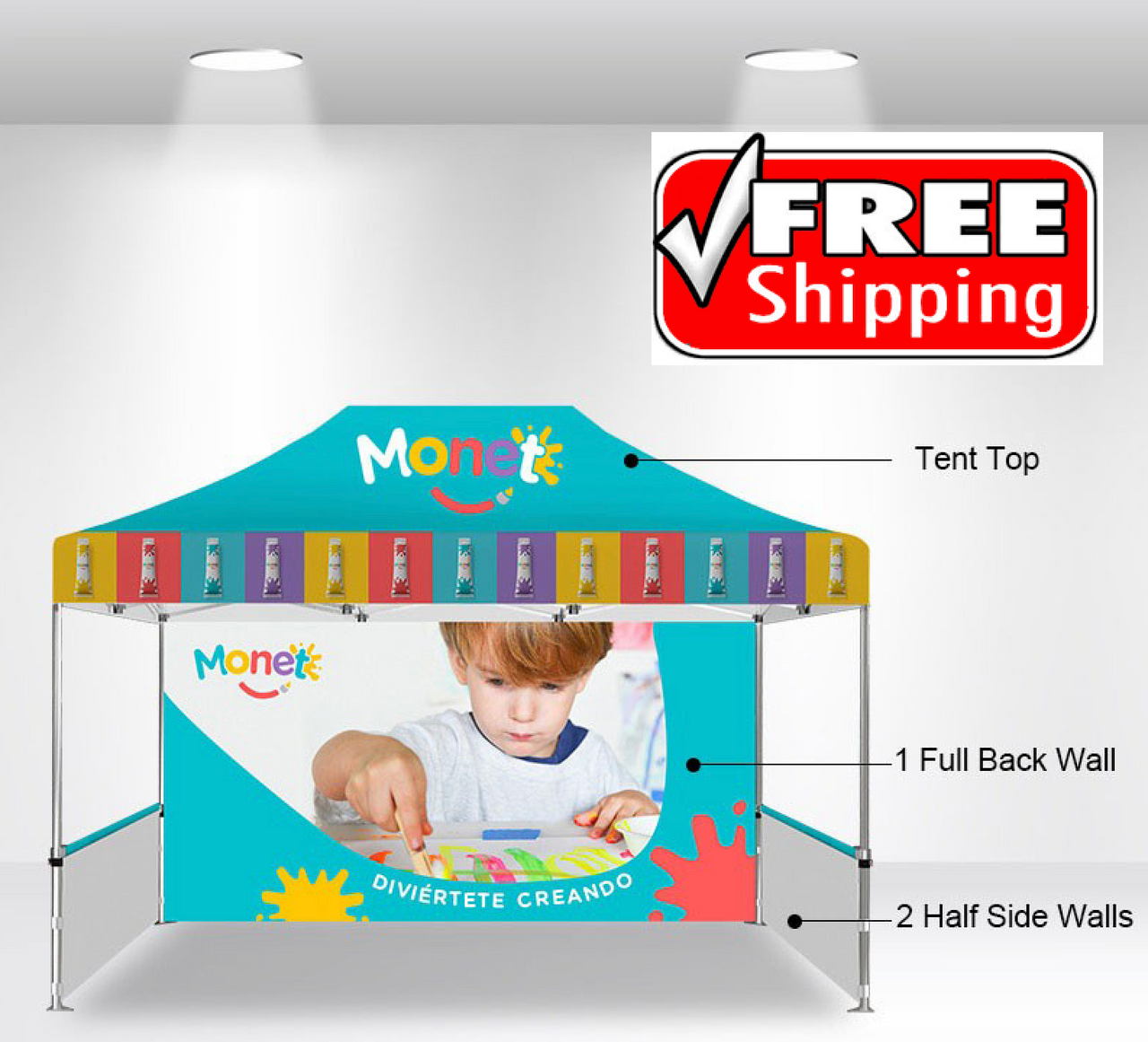 Package B - Canopy 10x15 with Single Sided Backwall and 2 Half Walls - FREE  SHIPPING