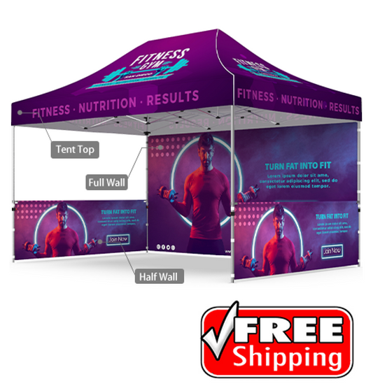 Package B2 - Canopy 10x15 with Double Sided Backwall and 2 Half Walls - FREE  SHIPPING