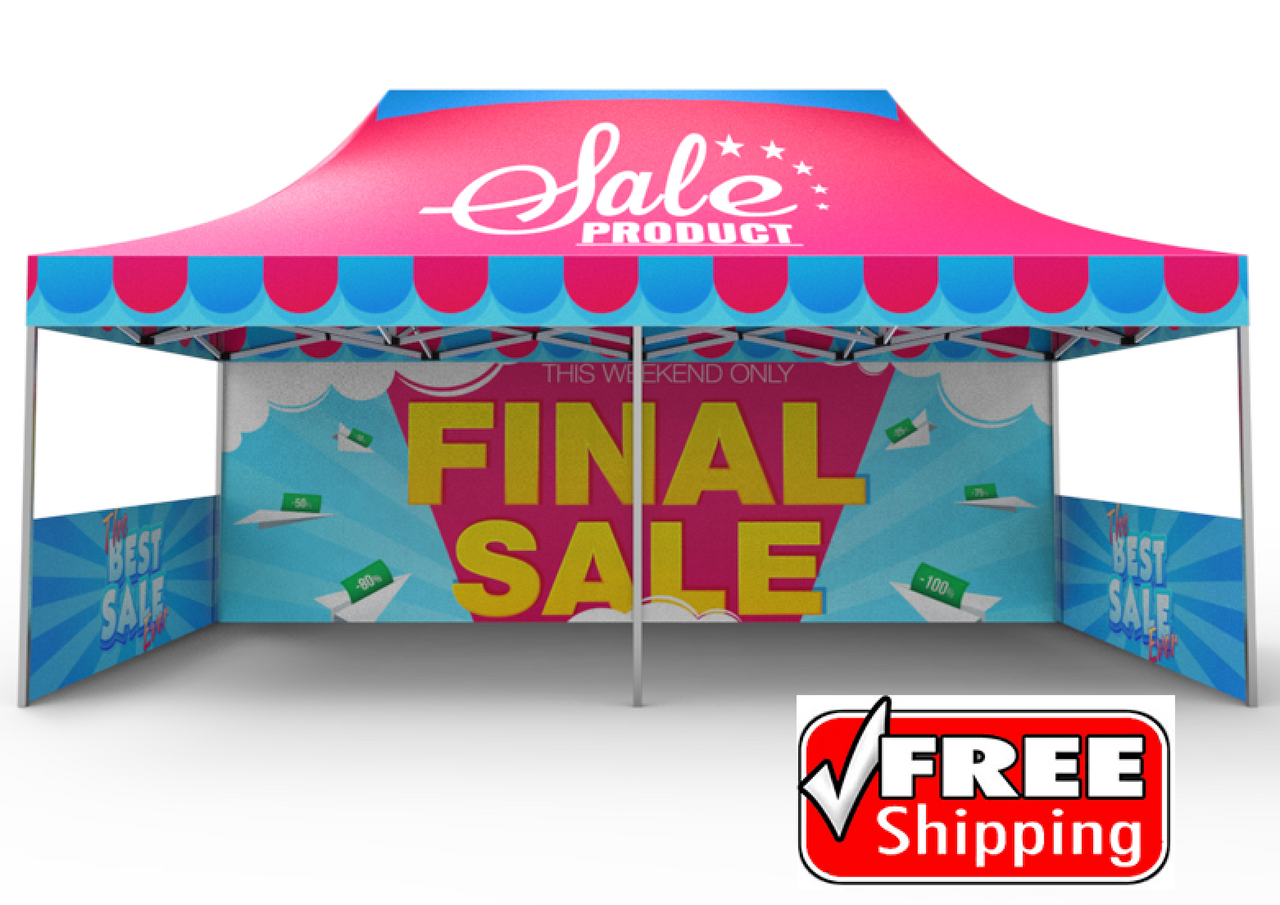 Package B2 - Canopy 10x20 with Double Sided Full Wall  & 2 Double Sided Half Walls - FREE GROUND SHIPPING