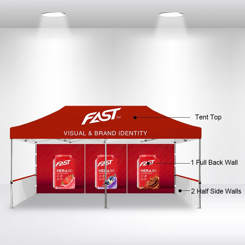 Package B - Canopy 10x20 with Single Sided Full Wall  & 2 Single Sided Half Walls - FREE GROUND SHIPPING