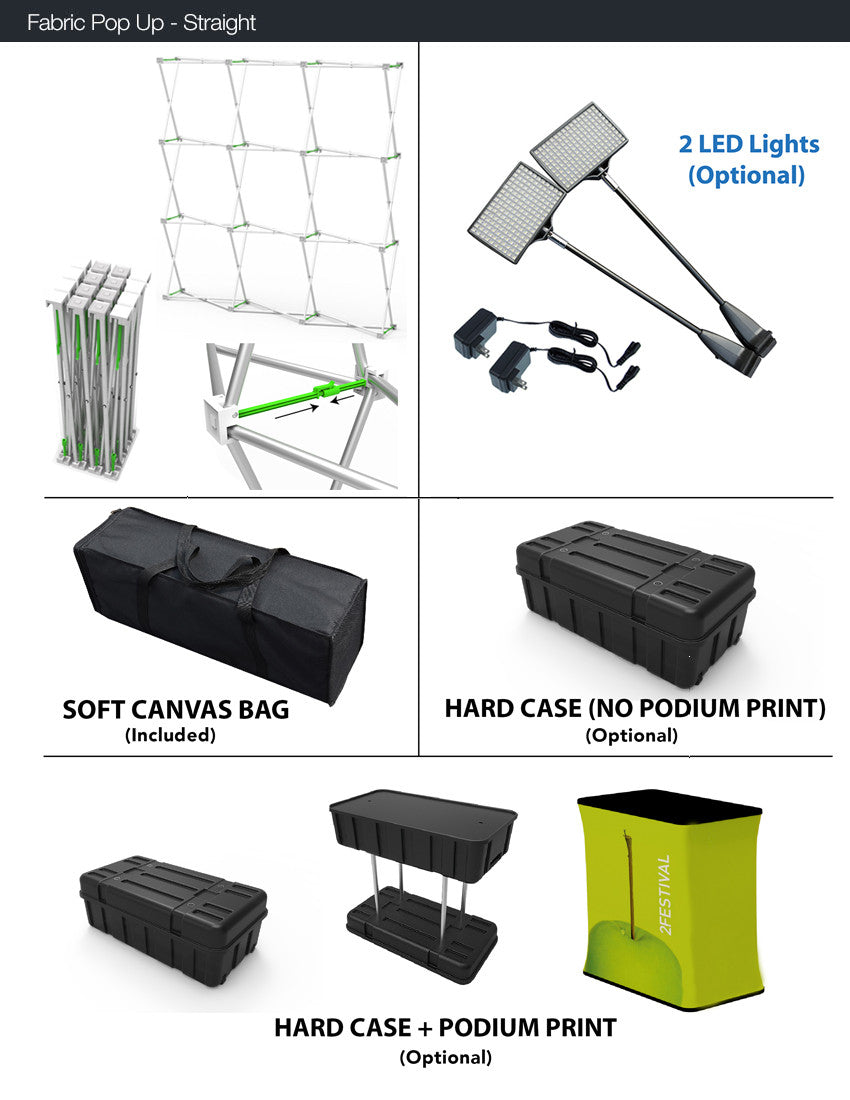 8' Straight Fabric PopUp - Hardware and Graphic